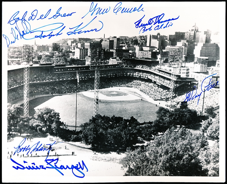 Forbes Field B & W 8 x 10” Photo Signed by 9 Former Players! 