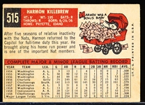 1959 Topps Baseball- #515 Harmon Killebrew, Washington- Hi#