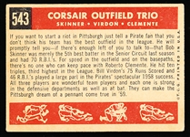 1959 Topps Baseball- #543 Corsair Trio- Clemente!- Hi#