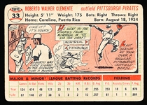 1956 Topps Bb- #33 Roberto Clemente, Pirates- White Back