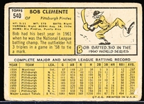 1963 Topps Bb- #540 Clemente, Pirates- Hi#