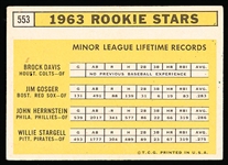1963 Topps Bb- #553 Willie Stargell RC- Hi#