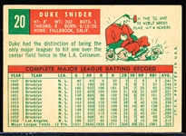 1959 Topps Bb- #20 Duke Snider, Dodgers