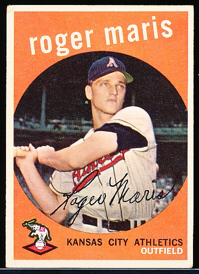 1959 Topps Bb- #202 Roger Maris, A’s- 2nd Year Card- White Back