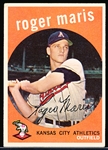 1959 Topps Bb- #202 Roger Maris, A’s- 2nd Year Card- White Back