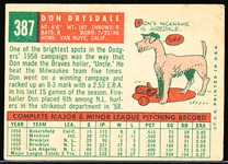 1959 Topps Bb- #387 Don Drysdale, Dodgers