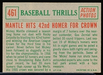 1959 Topps Bb- #461 Mantle Hits 42nd Homer