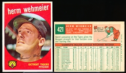 1959 Topps Bb- #421 Herm Wehmeier, Tigers- 5 Cards