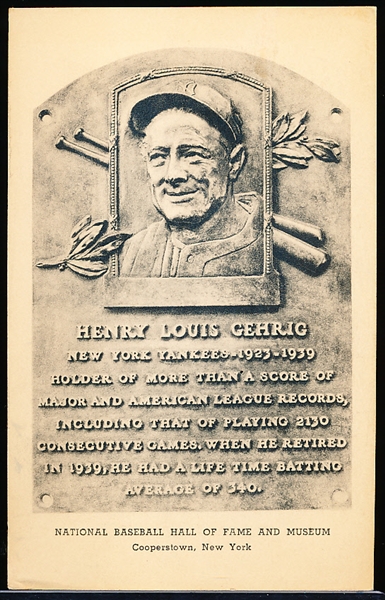 1946-52 Albertype Type II Baseball Hall of Fame Postcard- Lou Gehrig