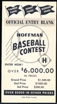 1952 Hoffman Baseball Contest Official Entry Blank