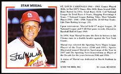 Autographed Stan Musial “Stan the Man” Bsbl. St. Louis Cardinals MLB Color 3-½” x 6” Bio Card