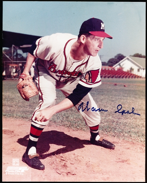 Autographed Warren Spahn Milwaukee Braves MLB Color 8” x 10” Photoarpie sig.- D. 2003, BB HOFer, COA from Kevin Savage Cards.