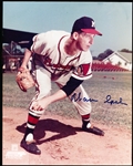Autographed Warren Spahn Milwaukee Braves MLB Color 8” x 10” Photoarpie sig.- D. 2003, BB HOFer, COA from Kevin Savage Cards.