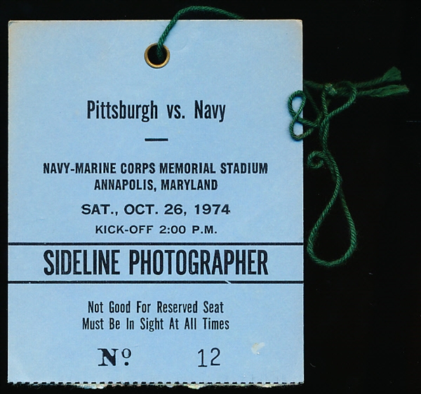 October 26, 1974 Pittsburgh @ Navy NCAA Sideline Photographer’s Ticket Stub