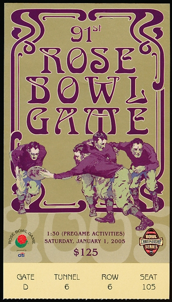 January 1, 2005 Rose Bowl NCAA Ticket Stub- Michigan vs. Texas