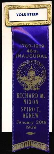 1/20/69 Richard Nixon Presidential Inauguration Volunteer Ribbon