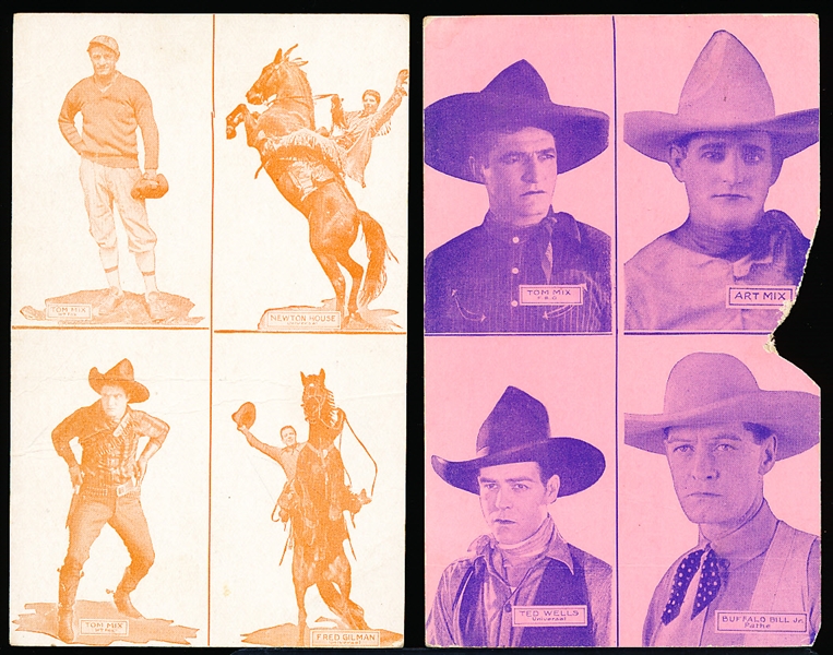 1920’s 4-in-One Postcard Backed Western Stars Exhibit Cards with Tom Mix! 2 Diff.