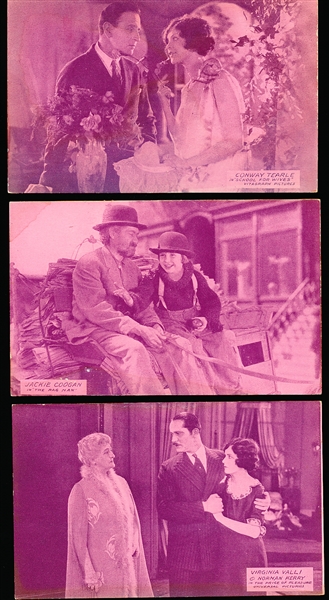 1924 & ’25 Pink Toned Silent Movie Postcard-Backed Exhibit Cards- 7 Asst