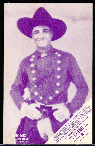 1926 Exhibit Supply Co. Coupon Cornered (Front) Blank-Backed Purple Tint Tom Mix in “Hardboiled” Exhibit Card