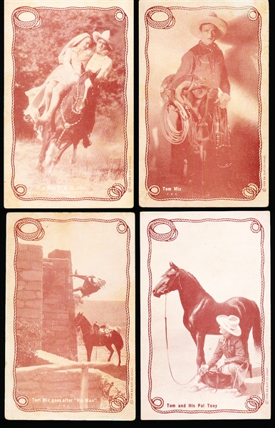 1929 Exhibit Supply Co. Tom Mix Rope Framed (W404-1) Ad (Prize)-Backed Exhibit Cards- 4 Diff.