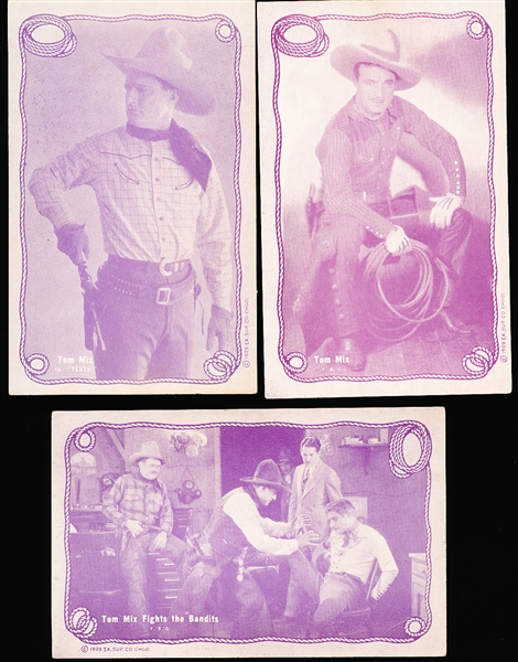 1929 Exhibit Supply Co. Tom Mix Rope Framed (W404-1) Ad (Prize)-Backed Purple Tint Exhibit Cards- 6 Asst/5 Diff.