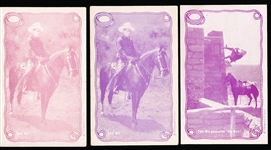 1929 Exhibit Supply Co. Tom Mix Rope Framed (W404-1) Ad (Prize)-Backed Purple Tint Exhibit Cards- 6 Asst/5 Diff.