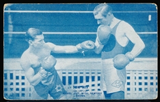 1930’s Exhibit Supply Co- Tom Mix-. Tom Works Out with Newsboy Brown Boxing Blue Tint Coupon Corner Postcard Back