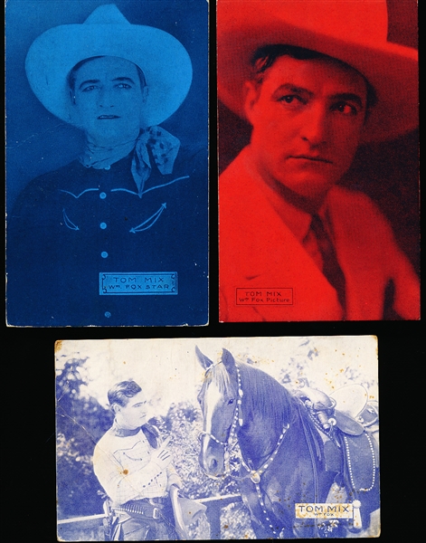 1930’s “Wm Fox Picture” Tom Mix Color Tinted Postcard-Backed Exhibit/Arcade Cards- 5 Diff.