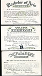 1941 Exhibit Supply Co. (Chicago)- “Daffy Diplomas” (W431-5) Men Blank-Backed Exhibits- 3 Diff.
