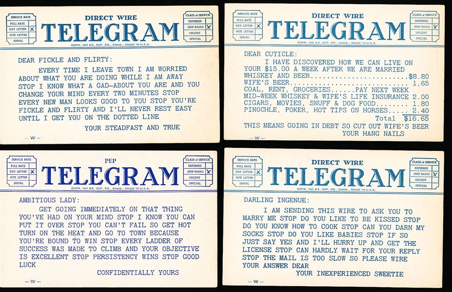 1941 Exhibit Supply Co. (Chicago)- “Direct Wire Telegram” Complete Blank-Backed Set of 32 Women Exhibits