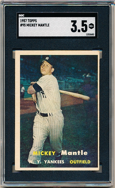 1957 Topps Baseball- #95 Mickey Mantle, Yankees- SGC 3.5 (Vg+)