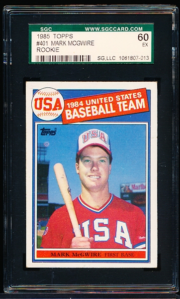 1985 Topps Baseball- #401 Mark McGwire RC- SGC 60 (Ex)