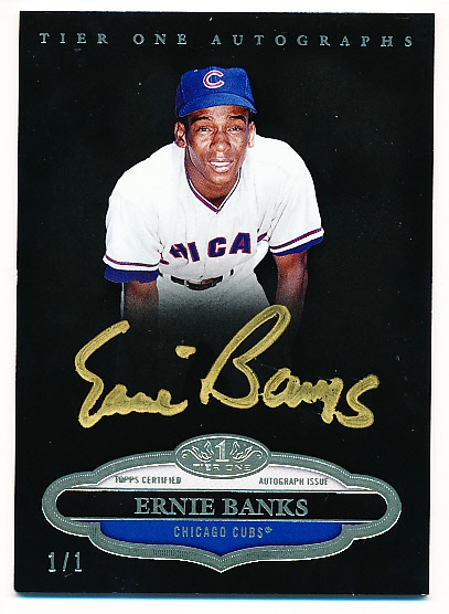 2013 Topps Tier One Bb- “Autographs Gold Paint Pen”- 1 of 1- #TTA-EB Ernie Banks, Cubs