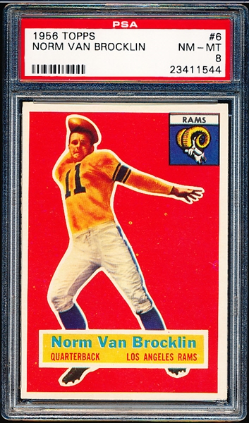 1956 Topps Football- #6 Norm Van Brocklin, Los Angeles Rams- PSA Nm-Mt 8