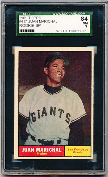 1961 Topps Bb- #417 Juan Marichal, Giants- RC- SGC 84 (NM 7)