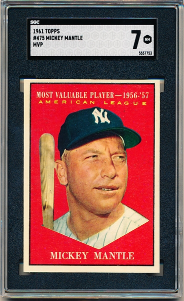 1961 Topps Baseball- #475 Mickey Mantle, Yankees- MVP- SGC 7 (NM)