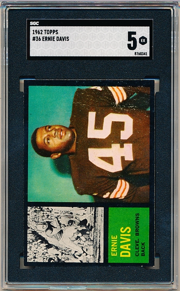 1962 Topps Football- #36 Ernie Davis RC, Cleveland Browns- SGC 5 (Ex)