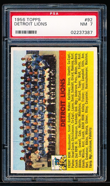 1956 Topps Football- #92 Detroit Lions Team- PSA NM 7