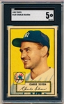 1952 Topps Baseball- #168 Charlie Silvera, Yankees- Gray Back Variation- SGC 5 (Ex)- Tough variation