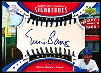 2007 UD Sweet Spot Classic Bb- “Signatures Black Stitch Blue Ink”- #SPS-EB Ernie Banks, Cubs- 1 of 1