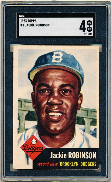 1953 Topps Baseball- #1 Jackie Robinson, Dodgers- SGC 4 (Vg-Ex)