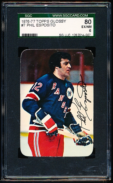 1976-77 Topps Glossy Hockey- #7 Phil Esposito, Rangers- SGC 80 (Ex/NM 6)