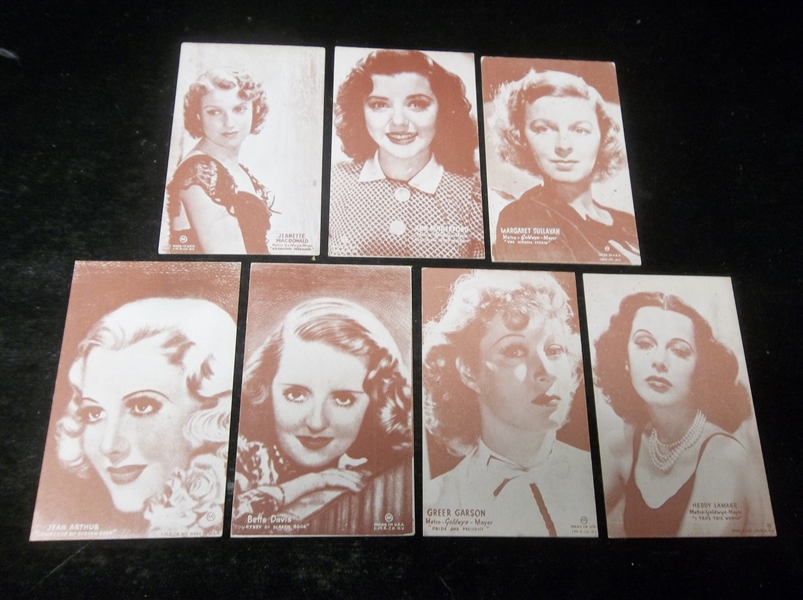 1939-’40 Int’l Mutoscope Reel Co. Movie Actress Postcard Back Arcade/ Exhibit Cards- 7 Diff. Brown Tone