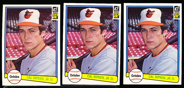 1982 Donruss Bb- #405 Cal Ripken RC- 3 Cards