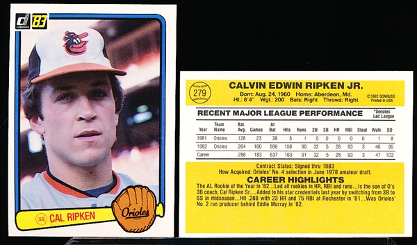 1983 Donruss Bb- #279 Cal Ripken, Orioles- 10 Cards