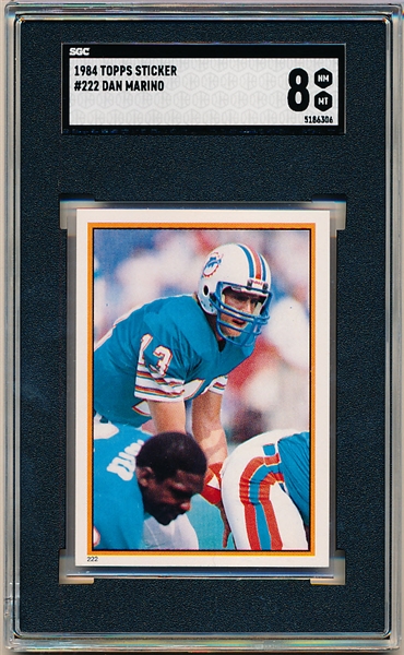 1984 Topps Football Sticker- #222 Dan Marino, Dolphins- SGC 8 (Nm-Mt)