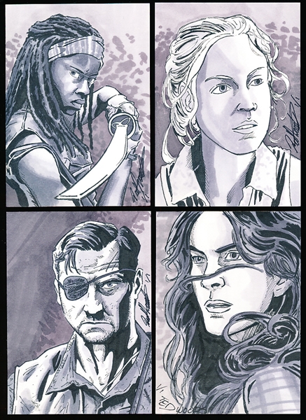 Walking Dead Original Art Hand-Drawn 1 of 1 Cards- 4 Diff.