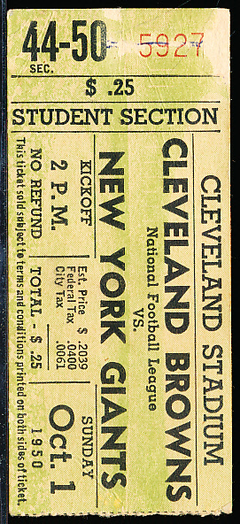 Lot Detail - October 1, 1950 New York Giants @ Cleveland Browns