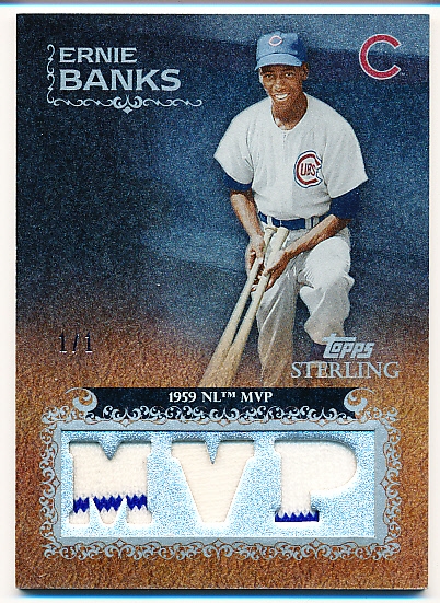2009 Topps Sterling Bb- “Career Chronicles Relics Triple Sterling Silver”- #3CCR-50 Ernie Banks, Cubs- 1/1