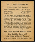 1948 Bowman Baseball- #14 Allie Reynolds, Yankees